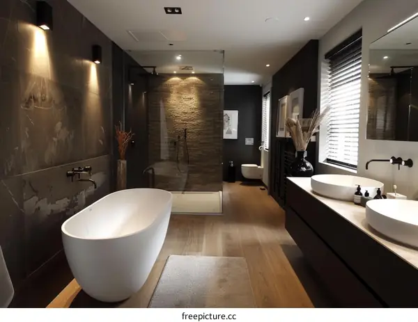 Modern Bathroom with Walk in Shower and Freestanding Tub