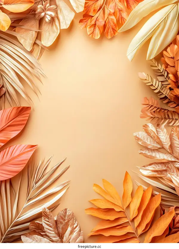 Golden Dried Leaves on Peach Background