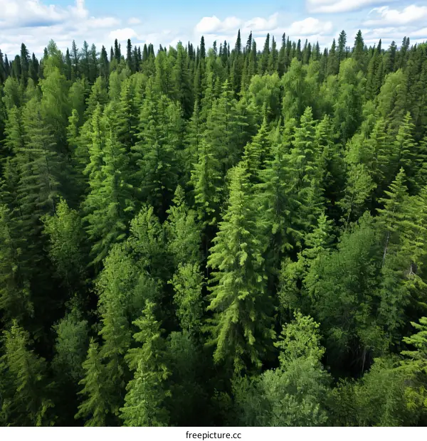 An aerial view of a coniferous forest