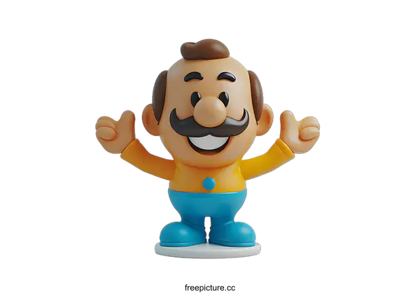 [Transparent Background PNG]3D Cartoon Character with Mustache Giving Thumbs Up