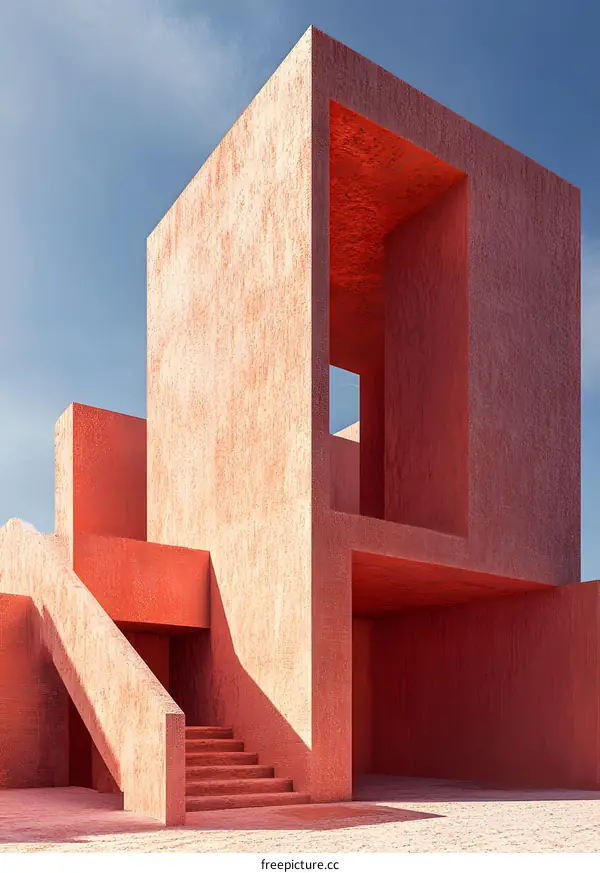 Modern Minimalist Architecture Design with Red Walls and Sky