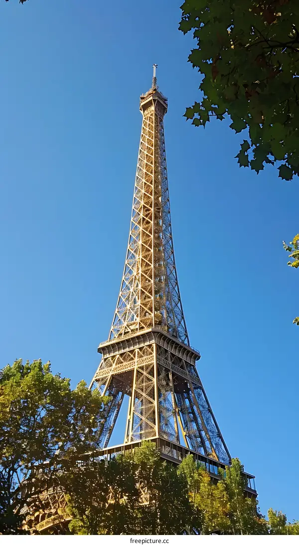 Eiffel Tower with blue sky