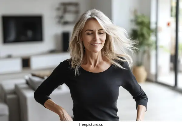 Peaceful Senior Woman in Modern Living Room
