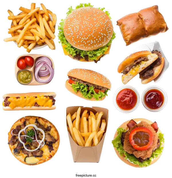 [Transparent Background PNG]Fast Food Collection Isolated On White Background
