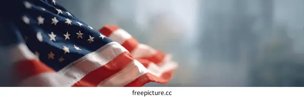 American Flag in the Wind Close-up