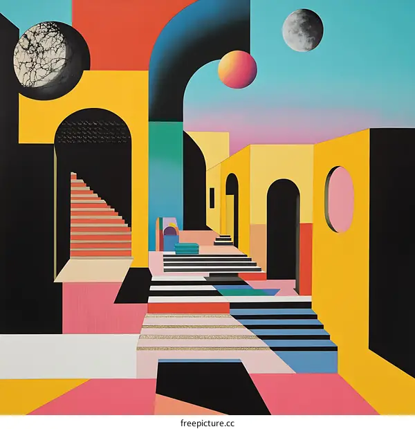 Abstract Colorful Surrealist Architecture With Geometric Shapes