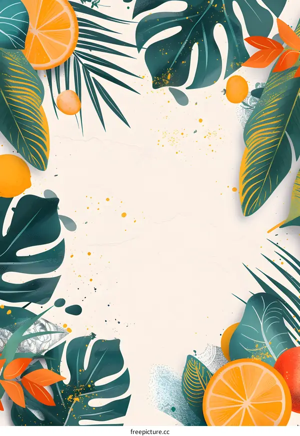 Tropical Leaves and Oranges Illustration Background