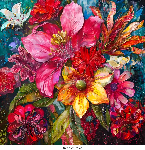 Abstract Floral Painting with Bright Colors
