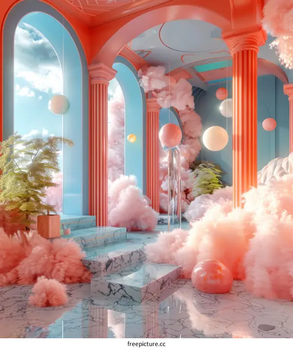Surreal Dreamscape with Pink Clouds