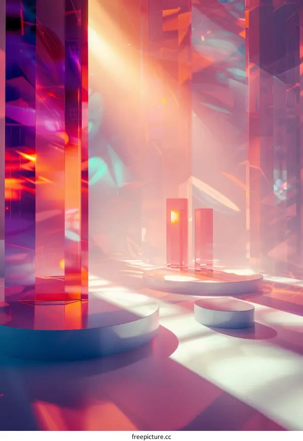 Pink and Purple Crystal Pillars in a Futuristic Setting