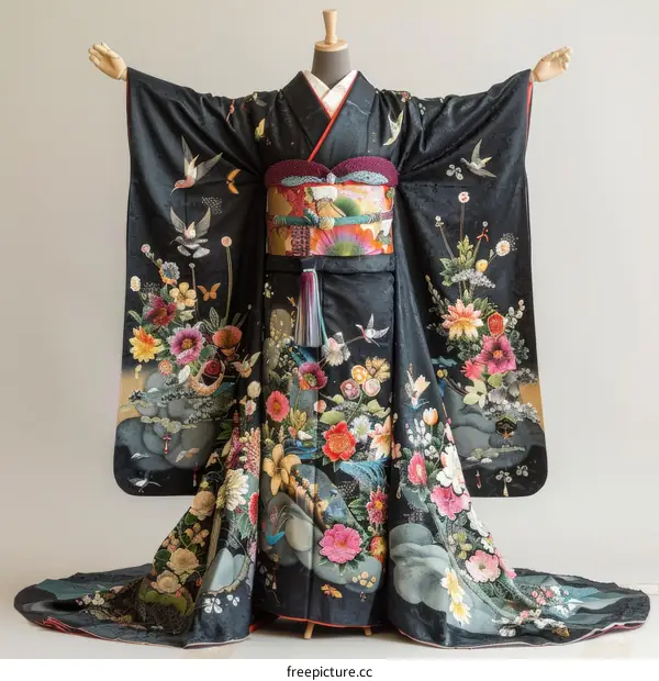 A woman wearing a kimono with a floral pattern