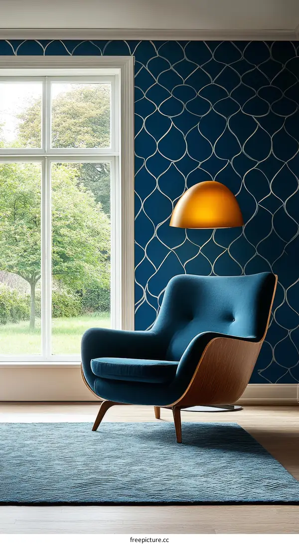 Cozy Living Room with Blue Rug and Armchair