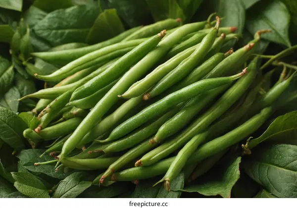Fresh Green Beans with Leaves