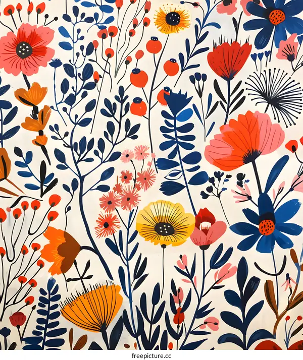 Hand Drawn Colorful Floral Pattern