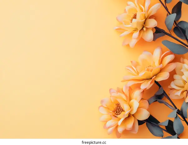 Yellow Flowers Corner on Pastel Background