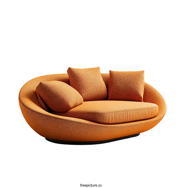[Transparent Background PNG]Modern Orange Couch with Cushions