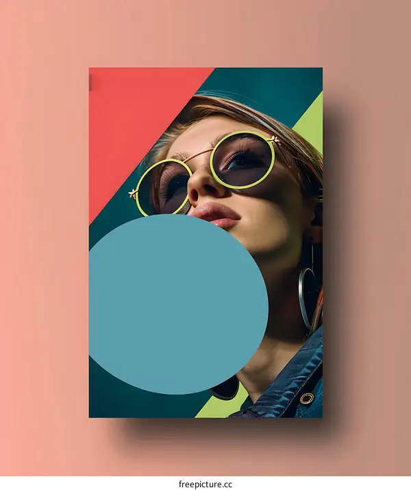 Woman with Sunglasses and Geometric Shapes on a Poster
