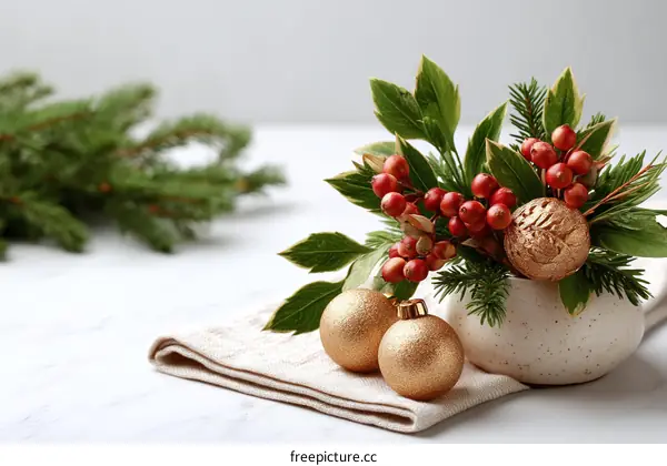 Christmas decorative arrangement on a table
