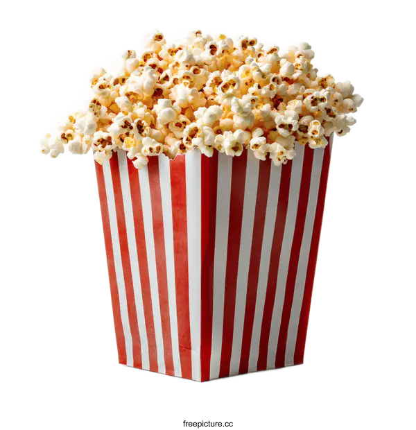 [Transparent Background PNG]Popcorn in a Red and White Striped Box