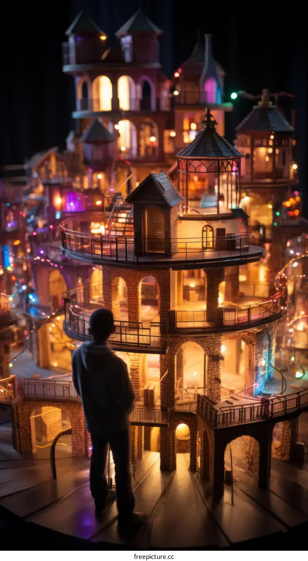 A boy looking at a model city