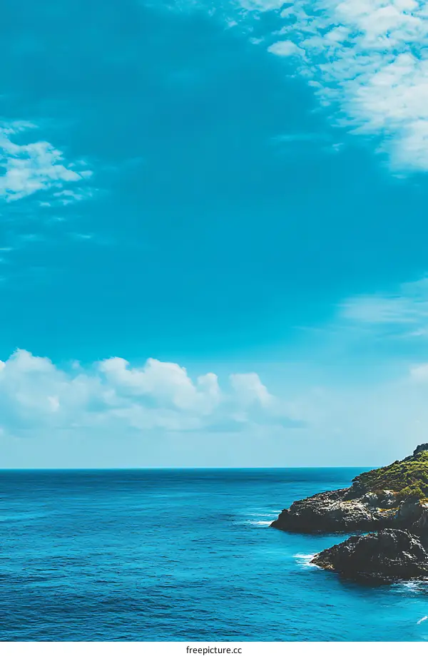 Blue Sky and Ocean with Rocky Coastline
