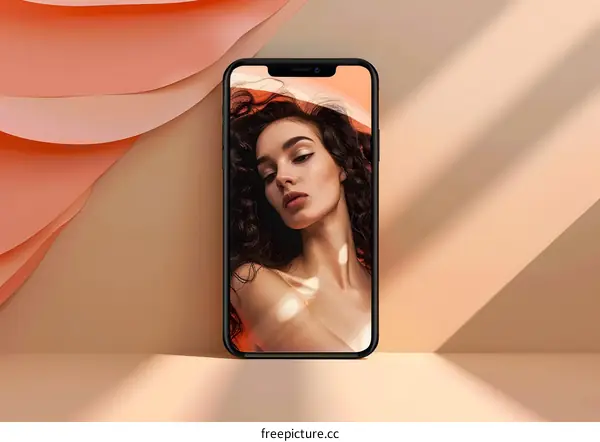 Woman with Curly Hair on a Smartphone Screen