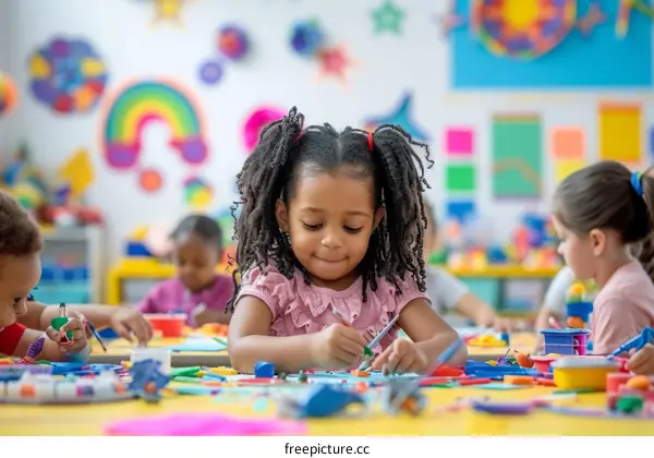 Preschool children engaged in arts and crafts activities