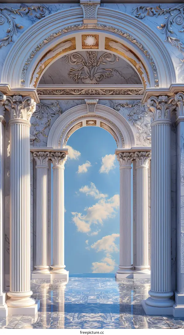 Ancient Greek Architecture Illustration with Blue Sky