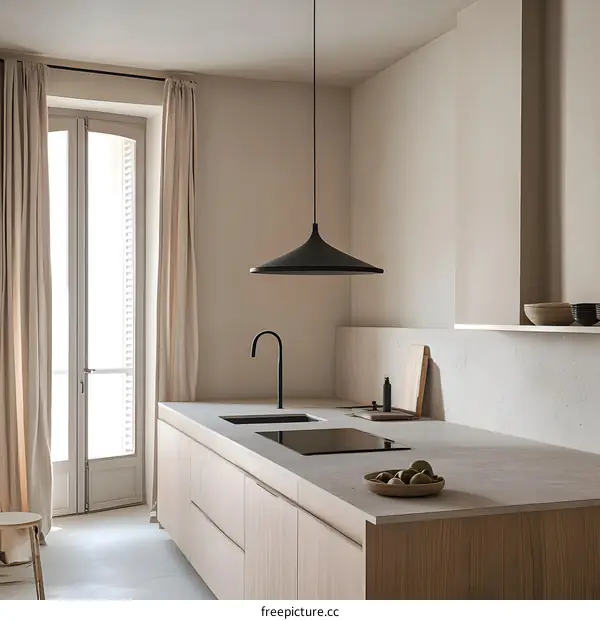 Minimalist Modern Kitchen Design with Wooden Cabinets and Neutral Colors