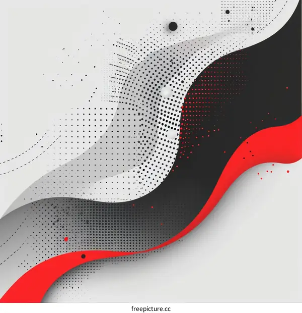 Abstract Halftone Wave in Black, Red, and White