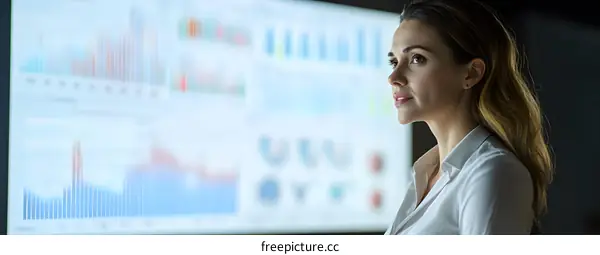 Business Woman Looking at Data on Screen