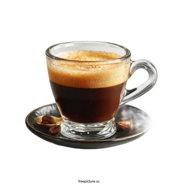 [Transparent Background PNG]Espresso Coffee in Glass Cup with Coffee Beans