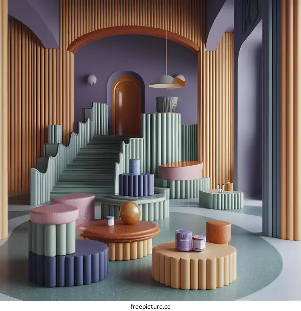 Abstract Interior Design with Green and Orange Color Palette