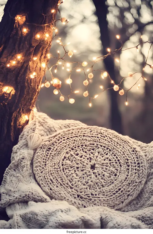 Cozy Winter Scene with Lights and Blanket
