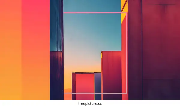 Minimalist Architecture at Sunset With Blue Sky and Orange Hues