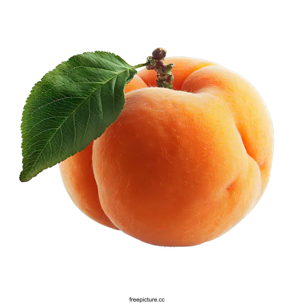 [Transparent Background PNG]A Fresh Apricot with a Green Leaf