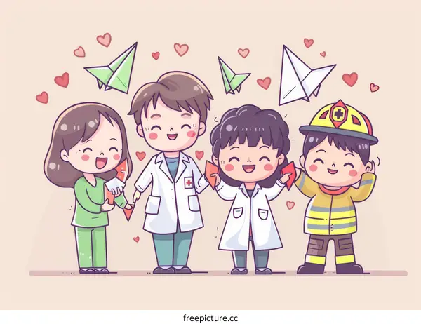 Four people in medical and rescue uniforms