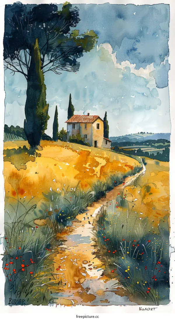 Countryside Landscape with a House and Trees