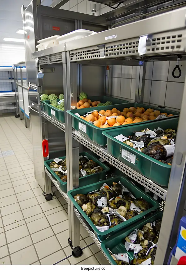 Green Plastic Bins Filled With Black Sea Urchins