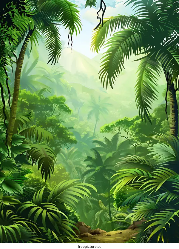 Tropical Rainforest Landscape Illustration