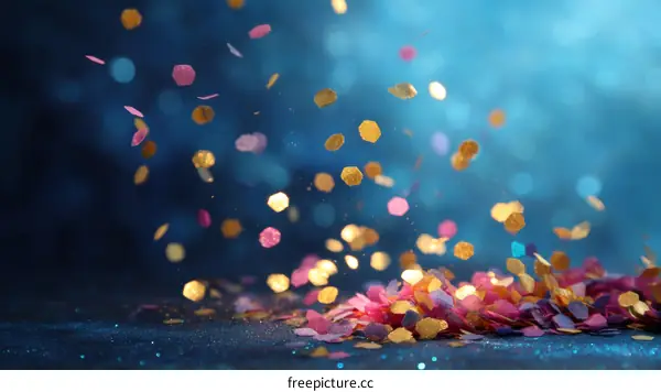 Colorful Confetti Falling Against a Blue Background
