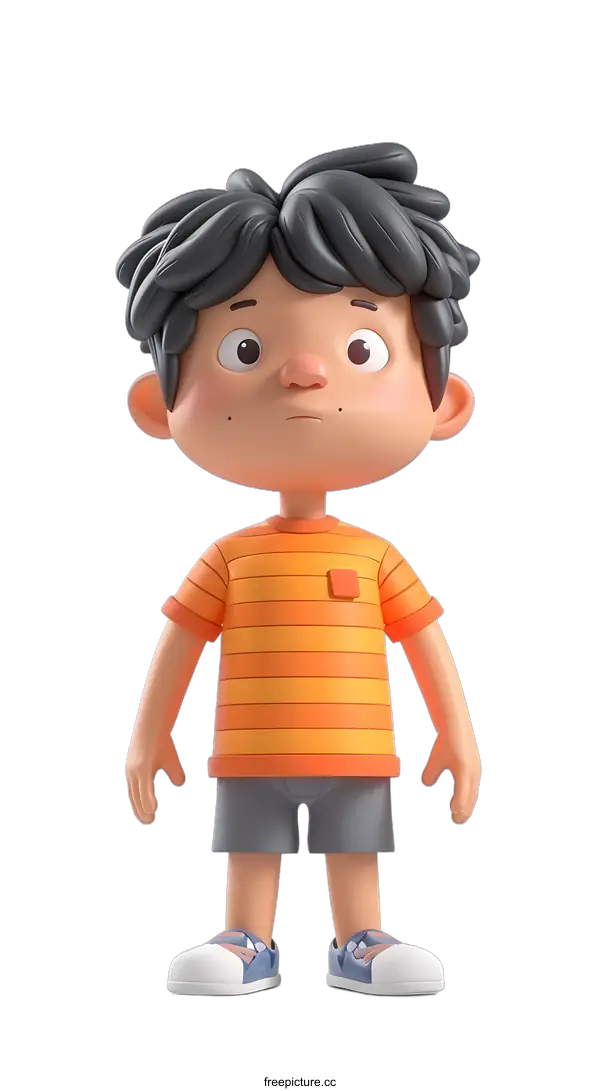 [Transparent Background PNG]Cute 3D Cartoon Boy Standing with a Curious Expression