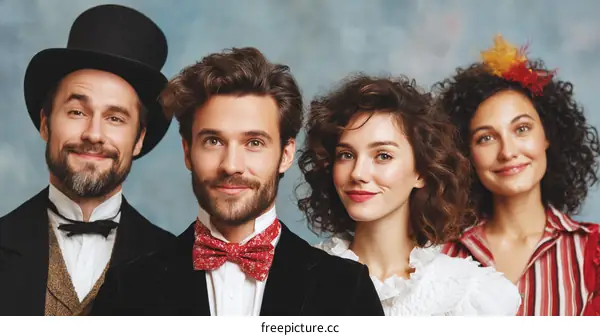 Vintage Style Portrait of Four People in Formal Attire