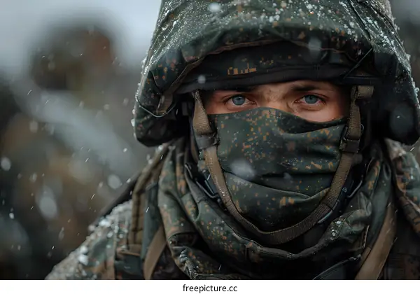 Portrait of a soldier in winter camouflage