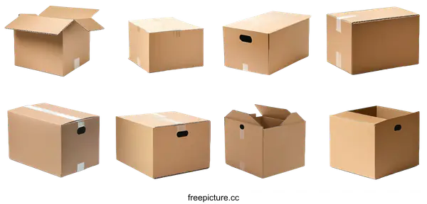 [Transparent Background PNG]Collection of Cardboard Boxes for Shipping and Storage