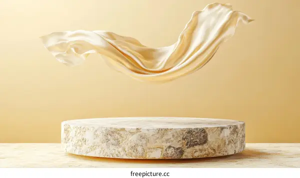 Elegant Golden Fabric Drape on Display Stand