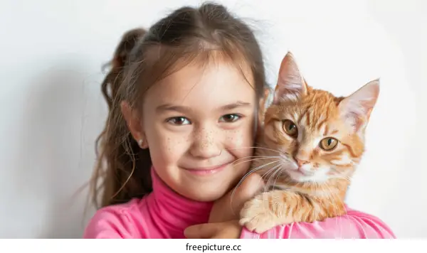 A girl is hugging an orange cat