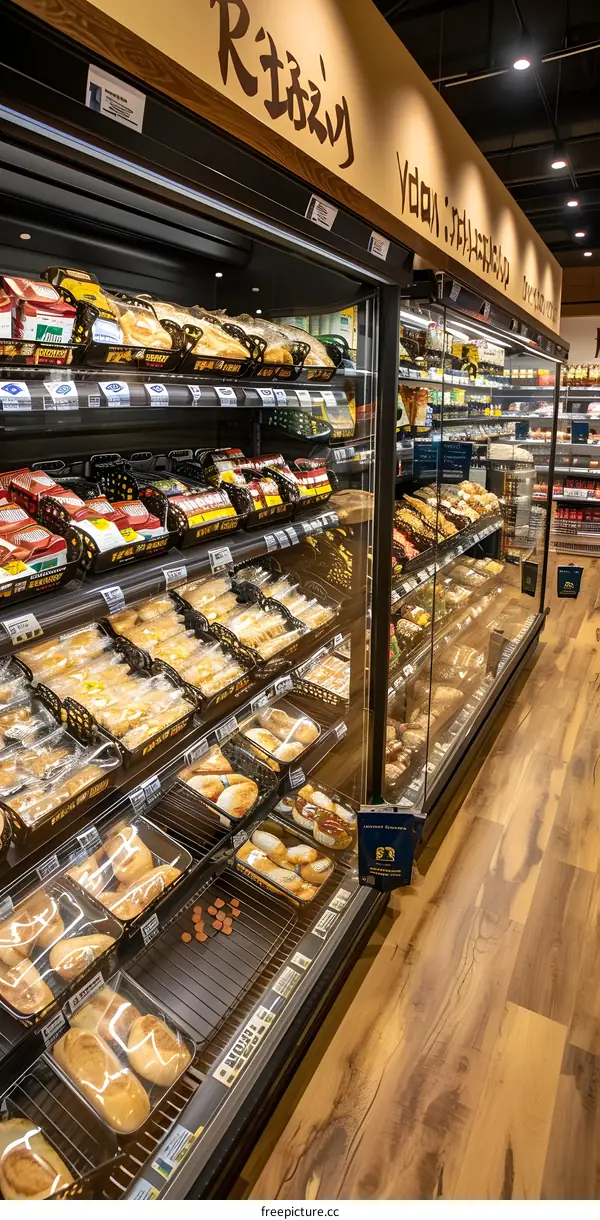 Bakery Display Case Full of Delicious Bread and Pastries