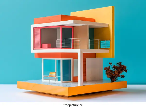 Modern Architectural Model on Blue Background
