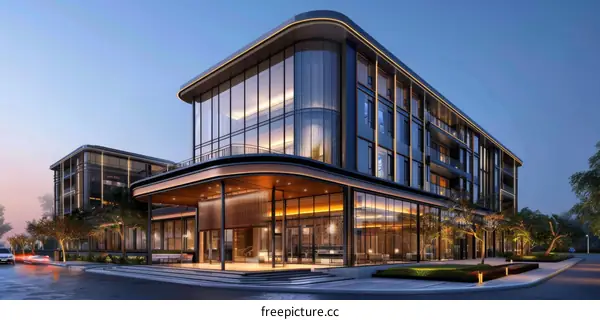 Modern Architecture Exterior Design Illustration at Night